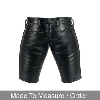 Men’s Black Cowhide Leather Club Shorts with Optional Back Zip