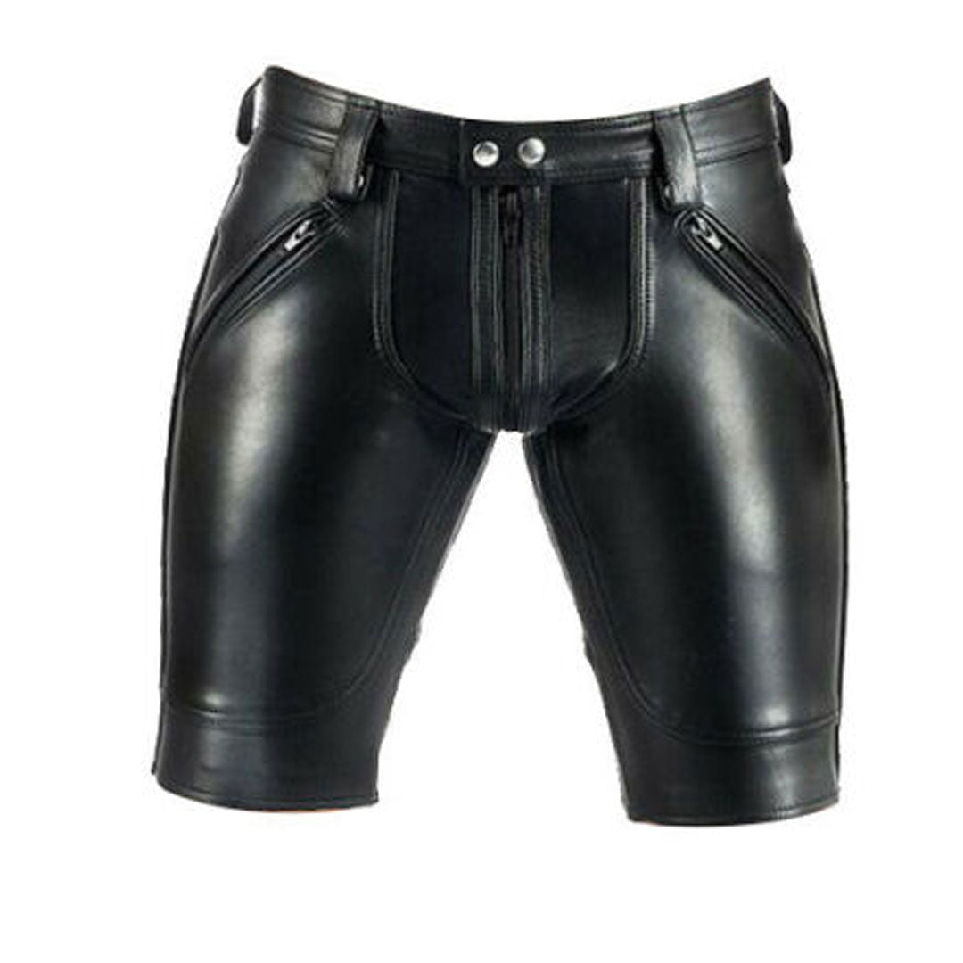 Men’s Cowhide Leather Black Club Shorts – Optional Back Zip