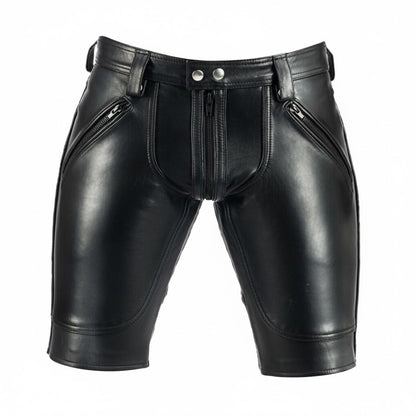 Men’s Black Cowhide Leather Club Shorts with Optional Back Zip