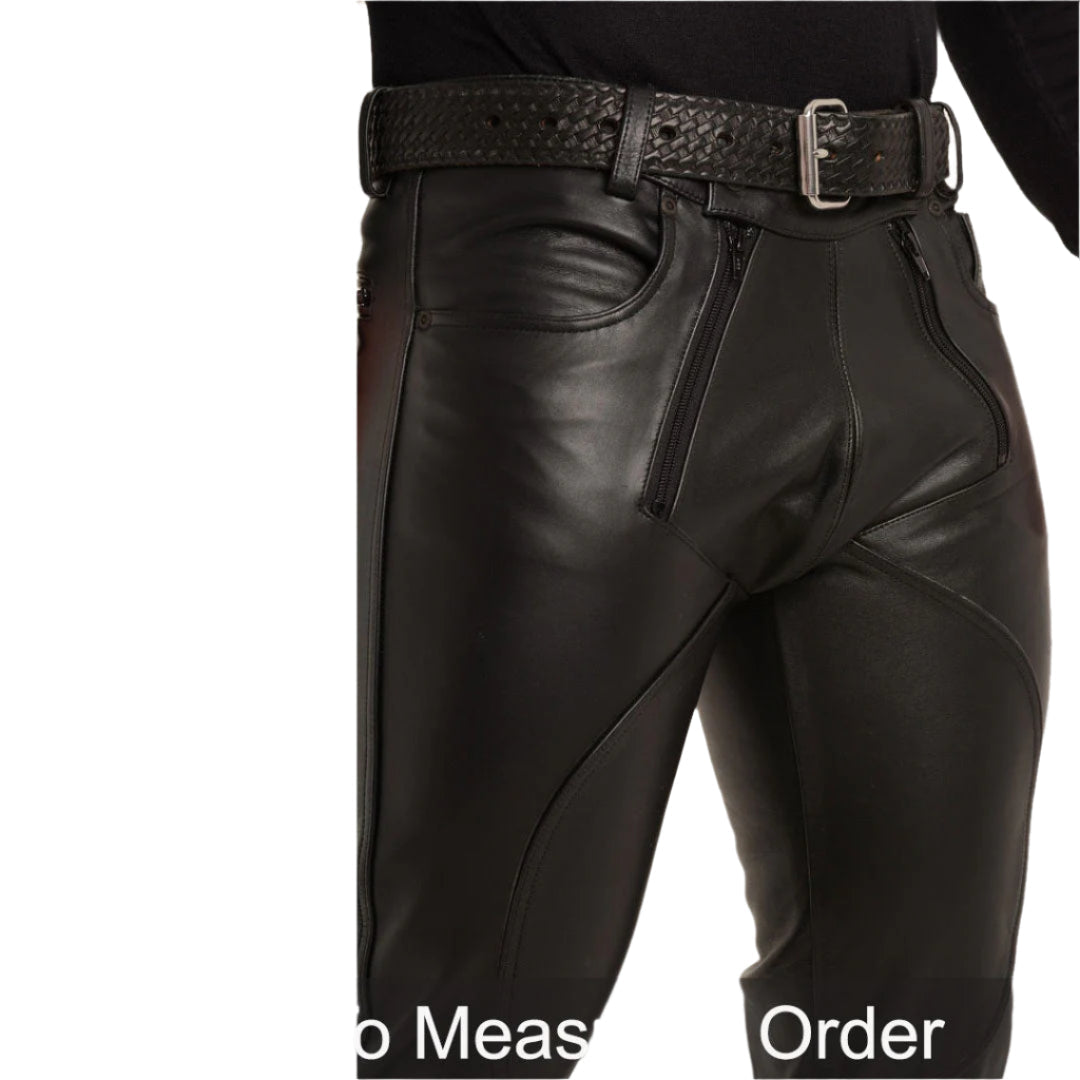 Genuine Cowhide Leather Carpenter Pants – Biker Style with Zipper Bottoms & Snap Closure