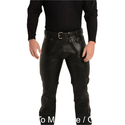 Genuine Cowhide Leather Carpenter Pants – Biker Style with Zipper Bottoms & Snap Closure