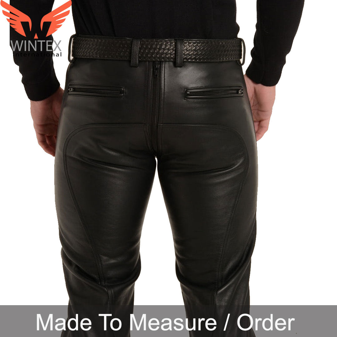 Genuine Cowhide Leather Carpenter Pants – Biker Style with Zipper Bottoms & Snap Closure
