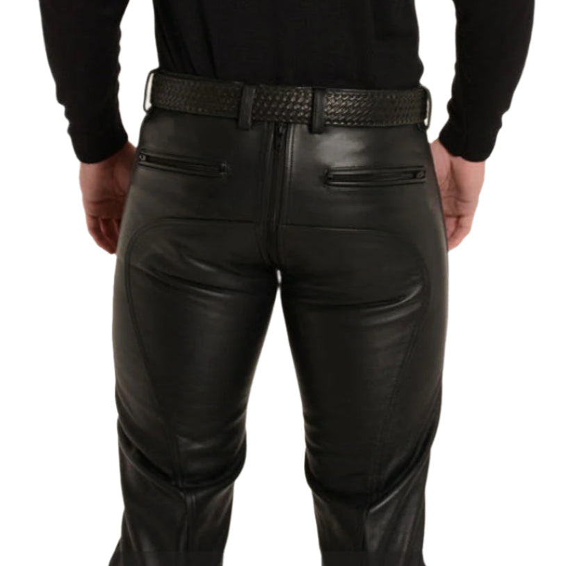 Genuine Cowhide Leather Carpenter Pants – Biker Style with Zipper Bottoms & Snap Closure