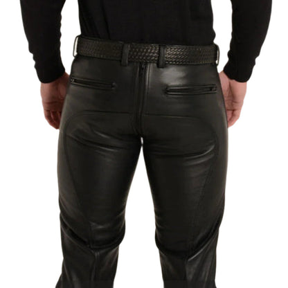 Genuine Cowhide Leather Carpenter Pants – Biker Style with Zipper Bottoms & Snap Closure