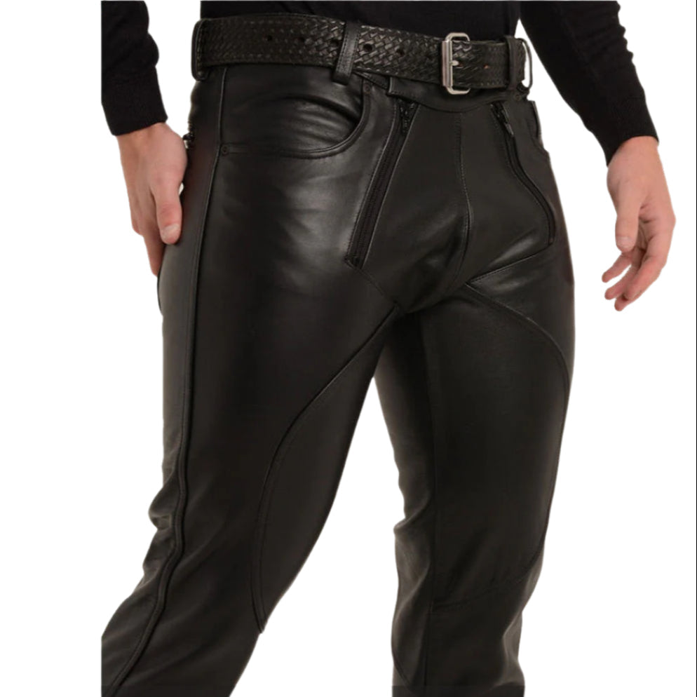 Genuine Cowhide Leather Carpenter Pants – Biker Style with Zipper Bottoms & Snap Closure