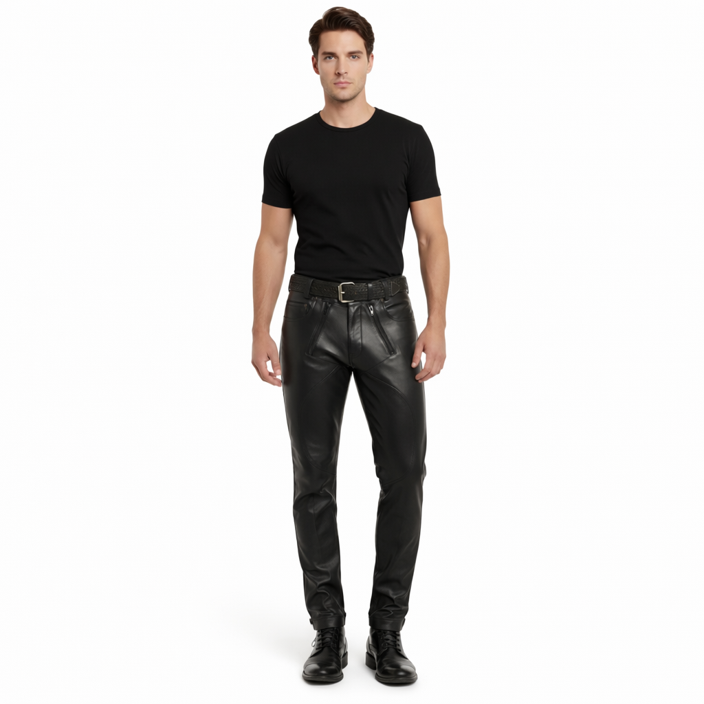 Genuine Cowhide Leather Carpenter Pants – Biker Style with Zipper Bottoms & Snap Closure