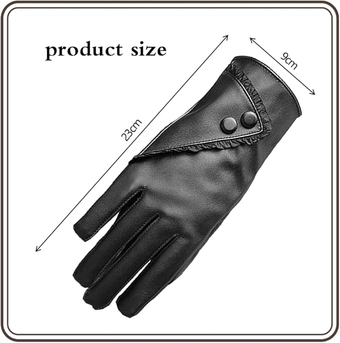 Stylish women’s black leather touchscreen gloves with thermal lining and waterproof design, perfect for winter driving and everyday cold-weather wear.