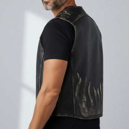 Men’s Distressed Cowhide Leather Biker Vest – Handmade Heavy Duty Motorcycle Waistcoat