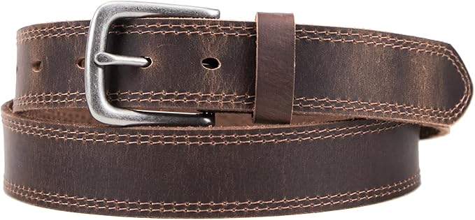 Men’s Genuine Leather Casual Jeans Belt – Handmade Everyday Leather Belt (Bourbon Brown Double Stitch)