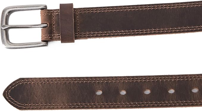 Men’s Genuine Leather Casual Jeans Belt – Handmade Everyday Leather Belt (Bourbon Brown Double Stitch)