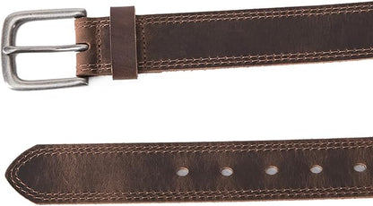 Men’s Genuine Leather Casual Jeans Belt – Handmade Everyday Leather Belt (Bourbon Brown Double Stitch)