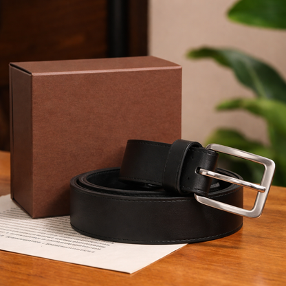 Men’s Genuine Leather Casual Jeans Belt – Handmade Everyday Leather Belt (Black)