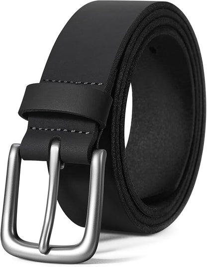 Men’s Genuine Leather Casual Jeans Belt – Handmade Everyday Leather Belt (Black)