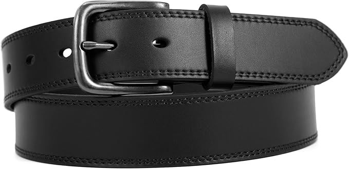 Men’s Genuine Leather Casual Jeans Belt – Handmade Everyday Leather Belt (Black Double Stitch)