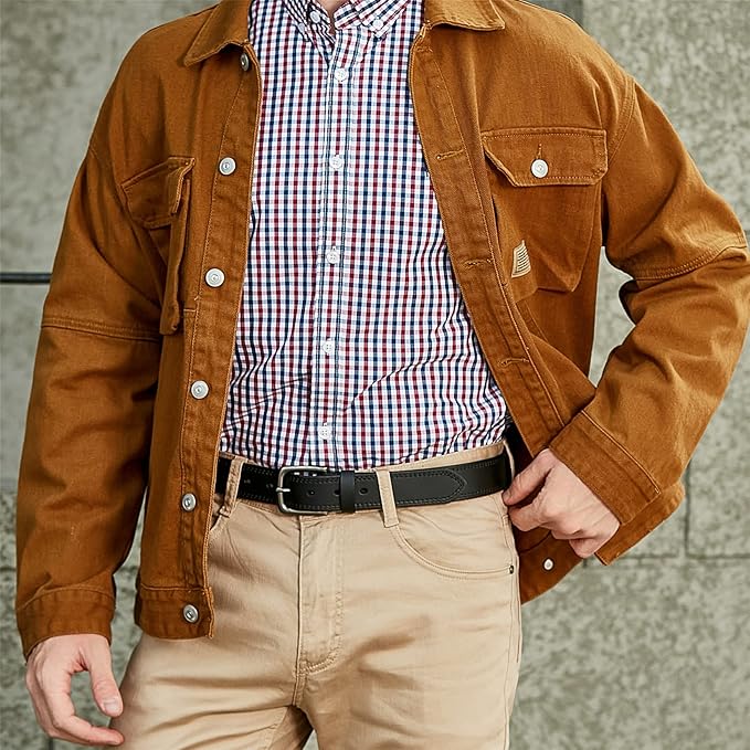 Men’s Genuine Leather Casual Jeans Belt – Handmade Everyday Leather Belt (Black Double Stitch)