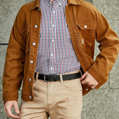 Men’s Genuine Leather Casual Jeans Belt – Handmade Everyday Leather Belt (Black Double Stitch)