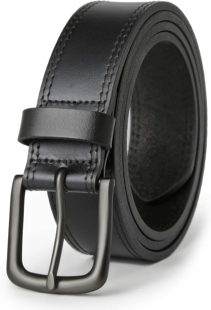 Men’s Genuine Leather Casual Jeans Belt – Handmade Everyday Leather Belt (Black Double Stitch)
