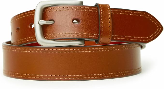 Men’s Genuine Leather Casual Jeans Belt – Handmade Everyday Leather Belt (Brown Double Stitch)