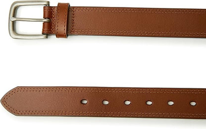 Men’s Genuine Leather Casual Jeans Belt – Handmade Everyday Leather Belt (Brown Double Stitch)