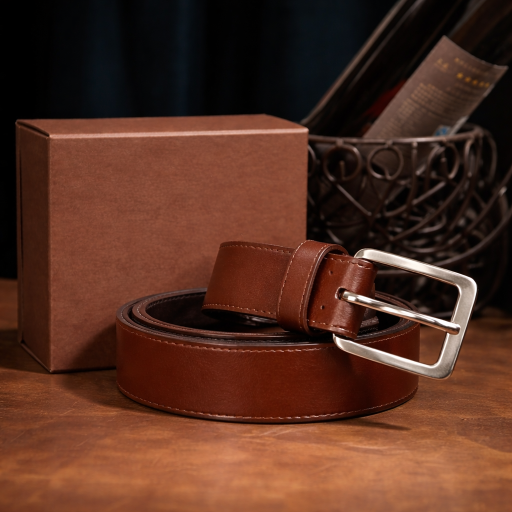 Men’s Genuine Leather Casual Jeans Belt – Handmade Everyday Leather Belt (Brown Double Stitch)