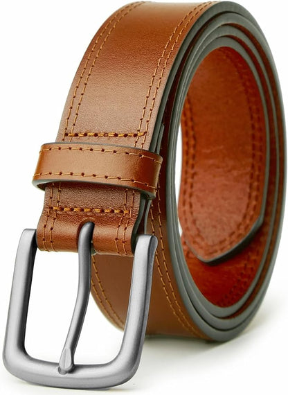 Men’s Genuine Leather Casual Jeans Belt – Handmade Everyday Leather Belt (Brown Double Stitch)