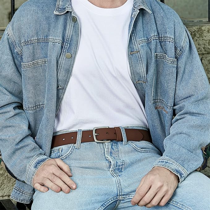 Men’s Genuine Leather Casual Jeans Belt – Handmade Everyday Leather Belt (Brown)