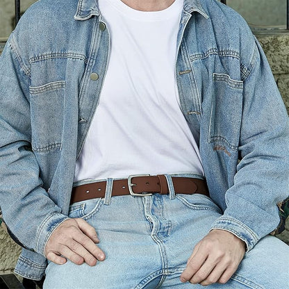 Men’s Genuine Leather Casual Jeans Belt – Handmade Everyday Leather Belt (Brown)