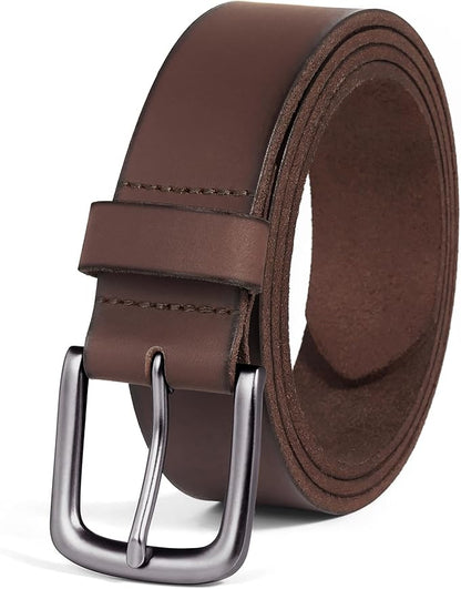 Men’s Genuine Leather Casual Jeans Belt – Handmade Everyday Leather Belt (Brown)