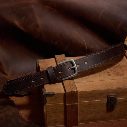 Men’s Genuine Leather Casual Jeans Belt – Handmade Everyday Leather Belt (Brown Double Stitch)