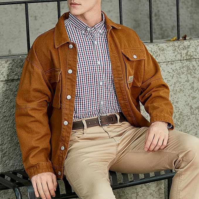 Men’s Genuine Leather Casual Jeans Belt – Handmade Everyday Leather Belt (Brown Double Stitch)