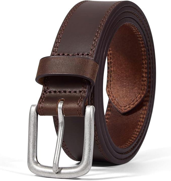 Men’s Genuine Leather Casual Jeans Belt – Handmade Everyday Leather Belt (Brown Double Stitch)