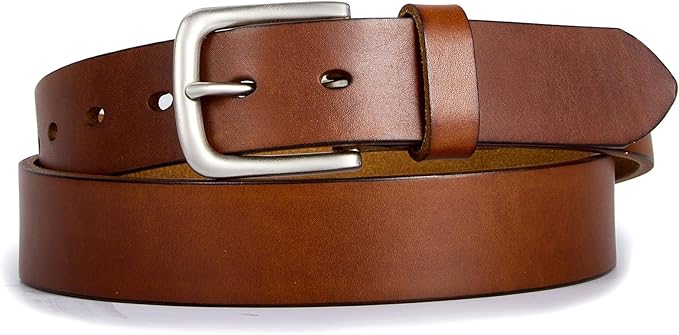 Men’s Genuine Leather Casual Jeans Belt – Handmade Everyday Leather Belt (Tan)