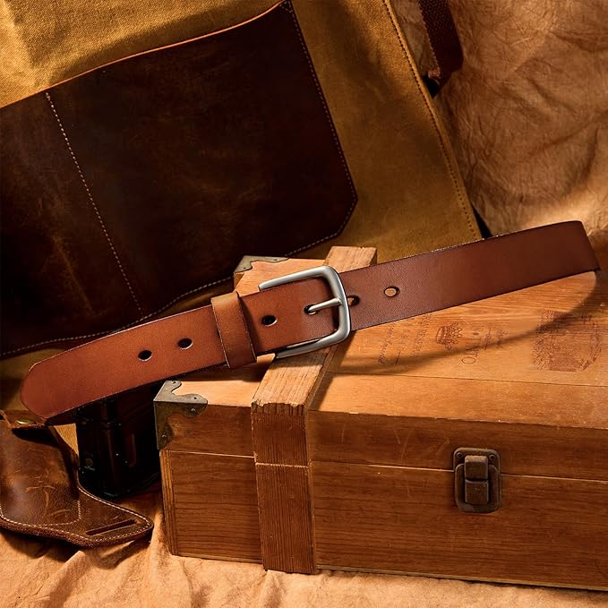 Men’s Genuine Leather Casual Jeans Belt – Handmade Everyday Leather Belt (Tan)