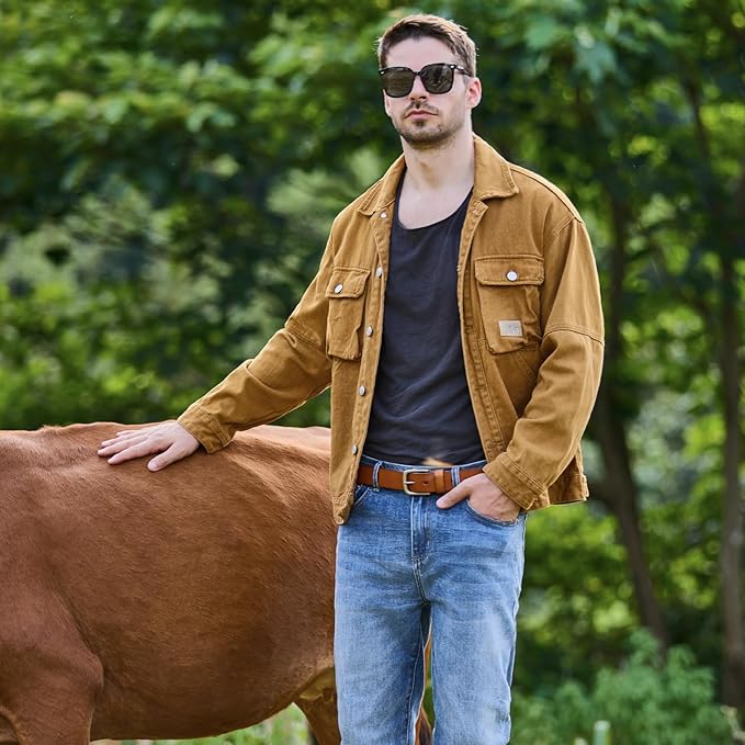 Men’s Genuine Leather Casual Jeans Belt – Handmade Everyday Leather Belt (Tan)