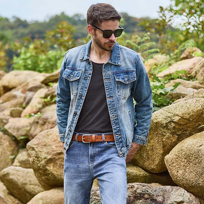 Men’s Genuine Leather Casual Jeans Belt – Handmade Everyday Leather Belt (Tan)