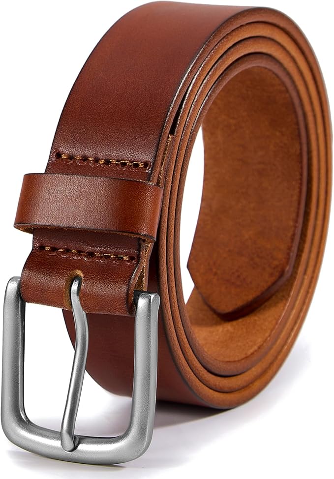 Men’s Genuine Leather Casual Jeans Belt – Handmade Everyday Leather Belt (Tan)