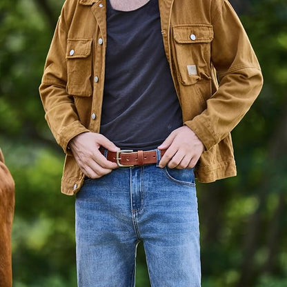 Men’s Genuine Leather Casual Jeans Belt – Handmade Everyday Leather Belt (Cognac Double Stitch)