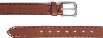 Men’s Genuine Leather Casual Jeans Belt – Handmade Everyday Leather Belt (Cognac Double Stitch)