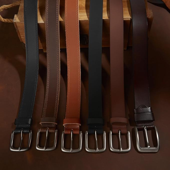 Men’s Genuine Leather Casual Jeans Belt – Handmade Everyday Leather Belt (Cognac Double Stitch)