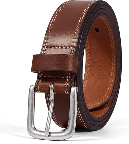 Men’s Genuine Leather Casual Jeans Belt – Handmade Everyday Leather Belt (Cognac Double Stitch)