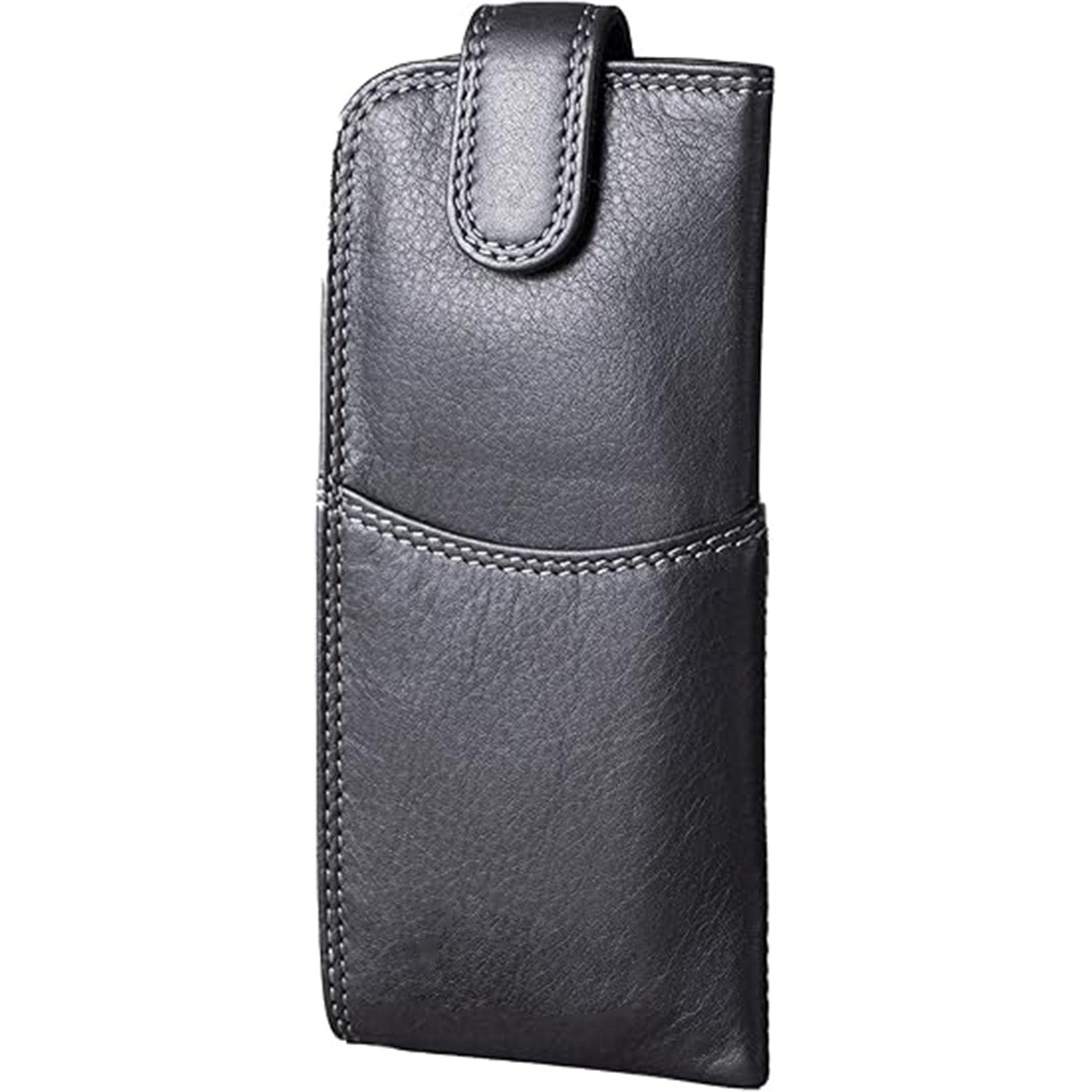 Slim Genuine Black Leather Glasses Case – Magnetic Eyewear Pouch for Reading Glasses & Sunglasses