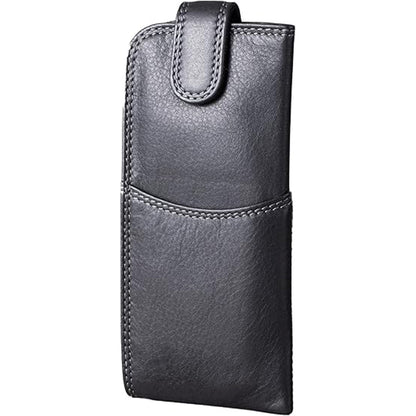 Slim Genuine Black Leather Glasses Case – Magnetic Eyewear Pouch for Reading Glasses & Sunglasses