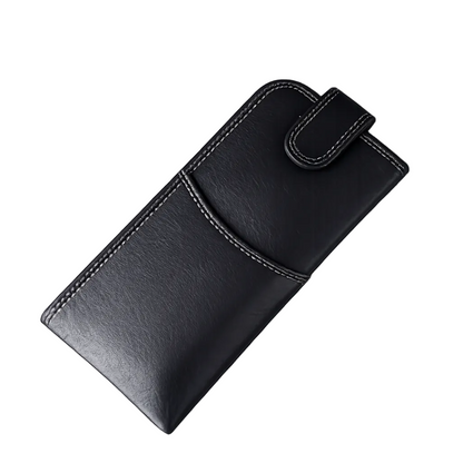 Slim Genuine Black Leather Glasses Case – Magnetic Eyewear Pouch for Reading Glasses & Sunglasses