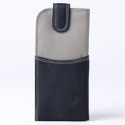 Slim Genuine Black Gray Multi Leather Glasses Case – Magnetic Eyewear Pouch for Reading Glasses & Sunglasses