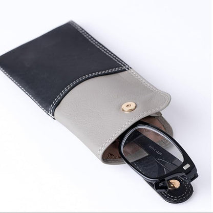 Slim Genuine Black Gray Multi Leather Glasses Case – Magnetic Eyewear Pouch for Reading Glasses & Sunglasses
