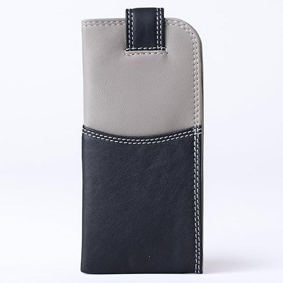 Slim Genuine Black Gray Multi Leather Glasses Case – Magnetic Eyewear Pouch for Reading Glasses & Sunglasses