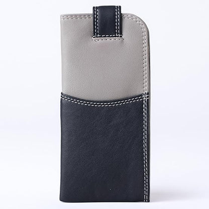 Slim Genuine Black Gray Multi Leather Glasses Case – Magnetic Eyewear Pouch for Reading Glasses & Sunglasses
