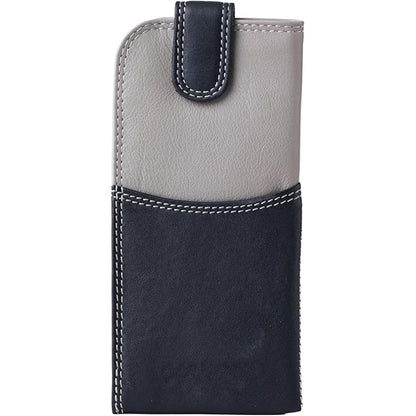 Slim Genuine Black Gray Multi Leather Glasses Case – Magnetic Eyewear Pouch for Reading Glasses & Sunglasses