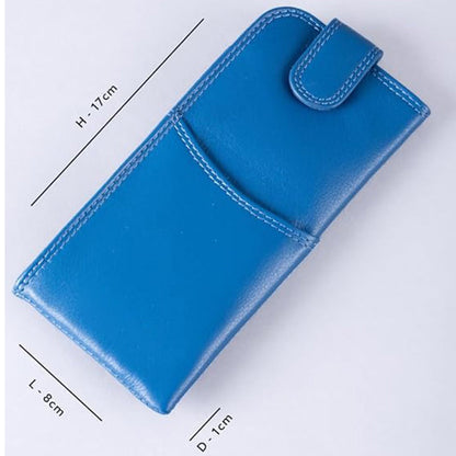 Slim Genuine Blue Leather Glasses Case – Magnetic Eyewear Pouch for Reading Glasses & Sunglasses