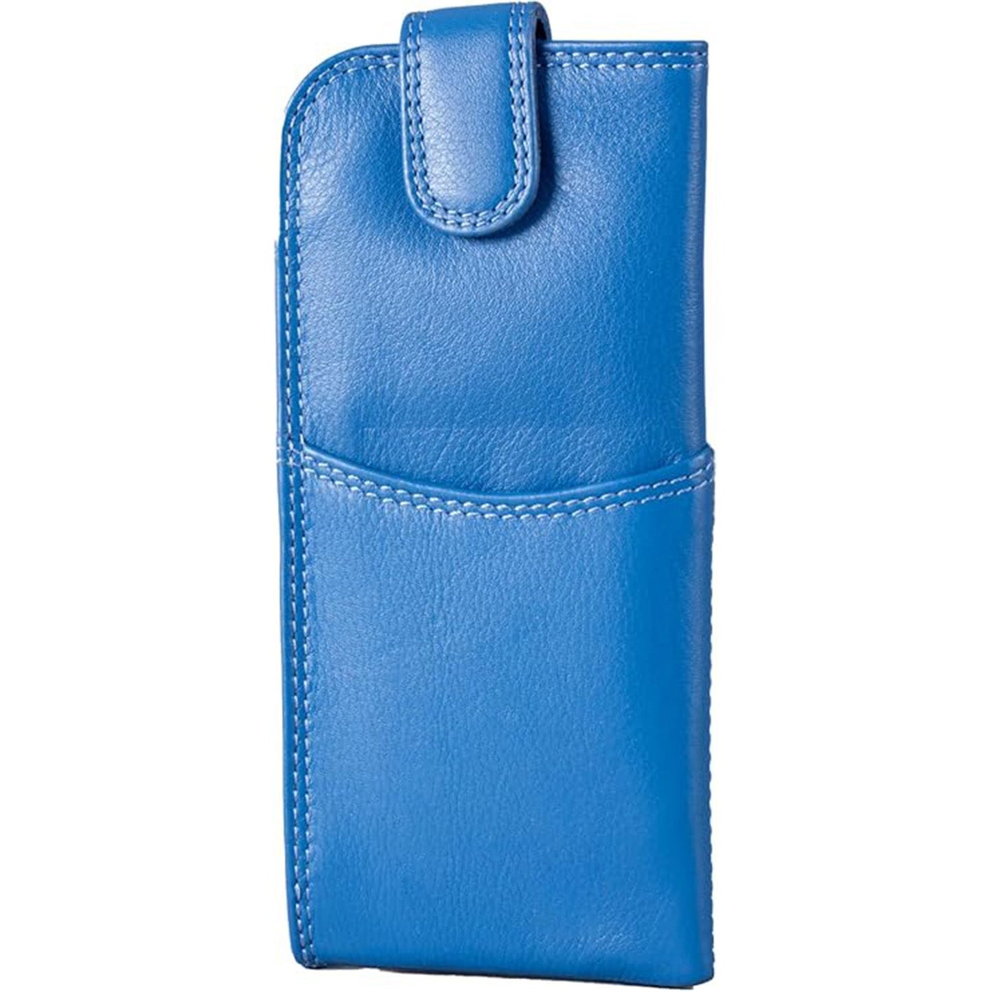 Slim Genuine Blue Leather Glasses Case – Magnetic Eyewear Pouch for Reading Glasses & Sunglasses